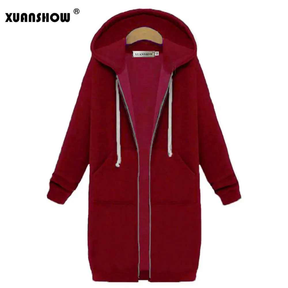 XUANSHOW зимняя куртка для женщин модные толстовки Верхняя одежда с длинным рукавом карман на молнии Свободные теплые женские пальто - Цвет: Red