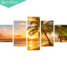 

5 Pieces/set Decorative painting The seaside view coconut tree The sitting room decorate Print canvas without frame