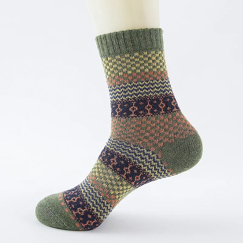 Зимние утолщенные теплые Полосатые Шерстяные носки с геометрическим принтом повседневные мужские деловые носки мужские винтажные модные зимние тренды