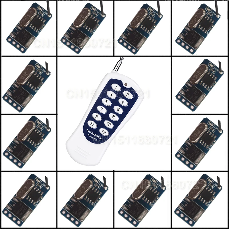

DC3.5V-12V 12PCS Mini Receiver For LED Lamp Light Micro Remote Control Switch Mini Lighting Wireless Controller RF TX RX