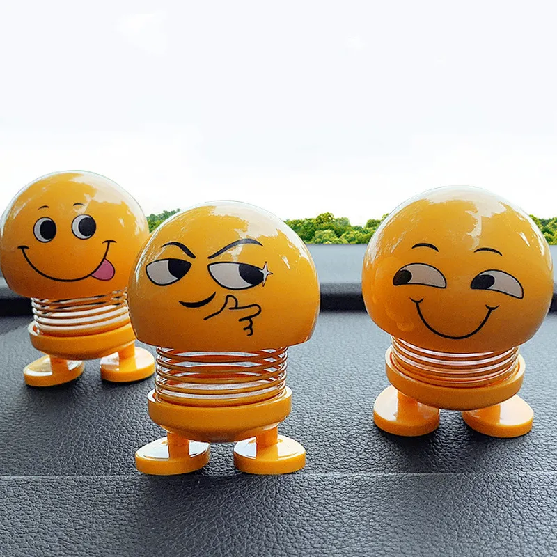 

4pcs set Car Ornaments Smiley Shaking Head Dolls Cute Cartoon Funny Emoji Wobble Head Robot Lovely Car Dashboard Decor Auto