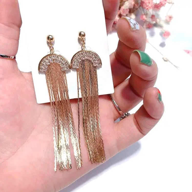 Statement Fan Design Long Tassel Earrings For Women Bijoux New Fashion Jewelry Big Earrings Party Gold-Color