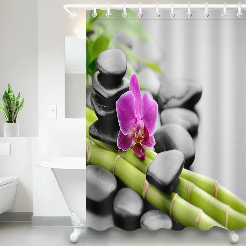 LB 72''азиатский дзен Весна вода черные камни занавеска для душа зеленый бамбук полиэстер ткань Ванная Комната Занавески s для ванной домашний декор - Цвет: 6528