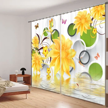 

Blackout Curtains Panel Yellow Flowers 3D Circle Pattern Washable Fabric Children Curtains for Living Room Wedding Room Cafe Hot