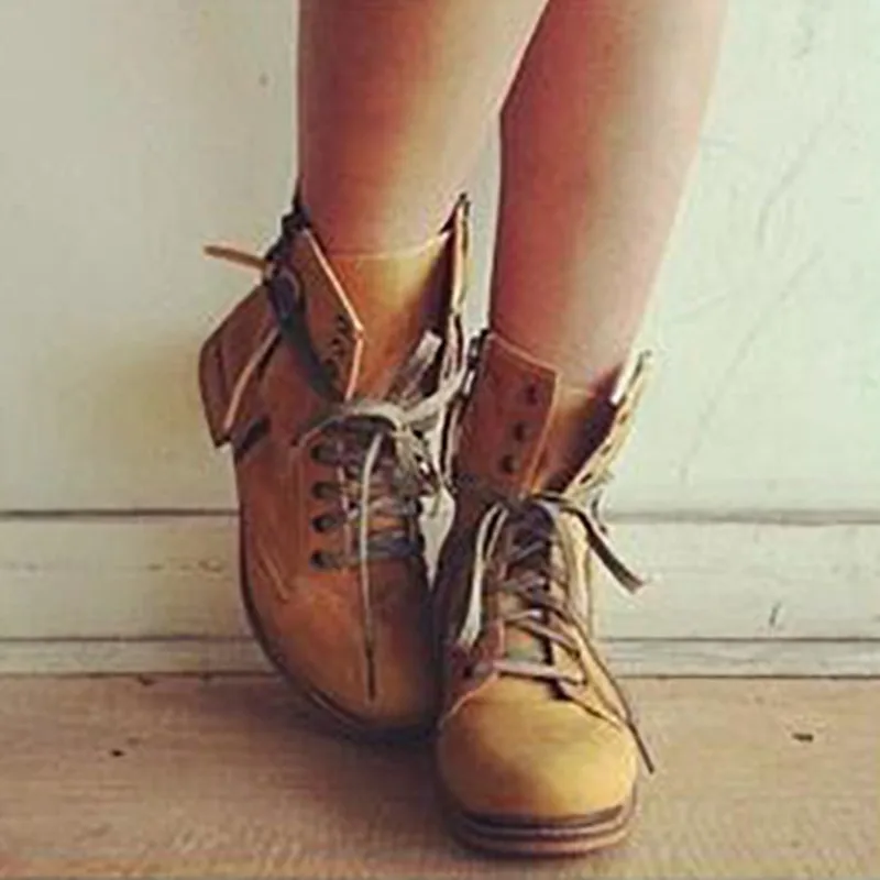 

Women Boots Shoes Woman Ankle Boots 2018 Autumn PU Leather Lace Up Female Shoes Punk Blue Green Brown Plus Size 43 zapatos mujer
