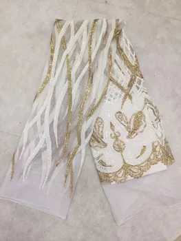 

2018 High Quality African Lace Fabrics/French Net Embroidery Sky Blue Sequins Tulle Lace Fabric For Nigerian Wedding Dres