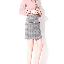 Женские юбки Весна Лето Кнопка двубортная клетчатая мини-посылка прямые юбки