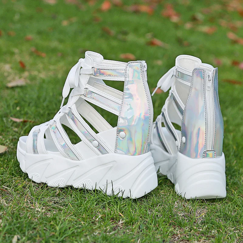 Women Sandals 2019 Summer Ladies PU Platform Sandals 10CM Wedges Thick Bottom Casual Women Sneakers Comfortable White Sandals