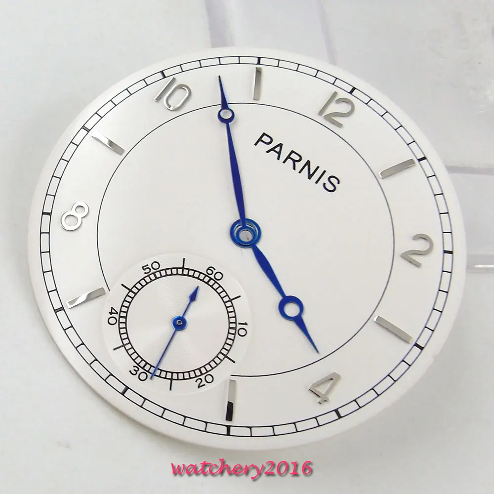 Parnis 38 9 мм синий стрелки белый циферблат подходит 6498 ST движение - Цена: 