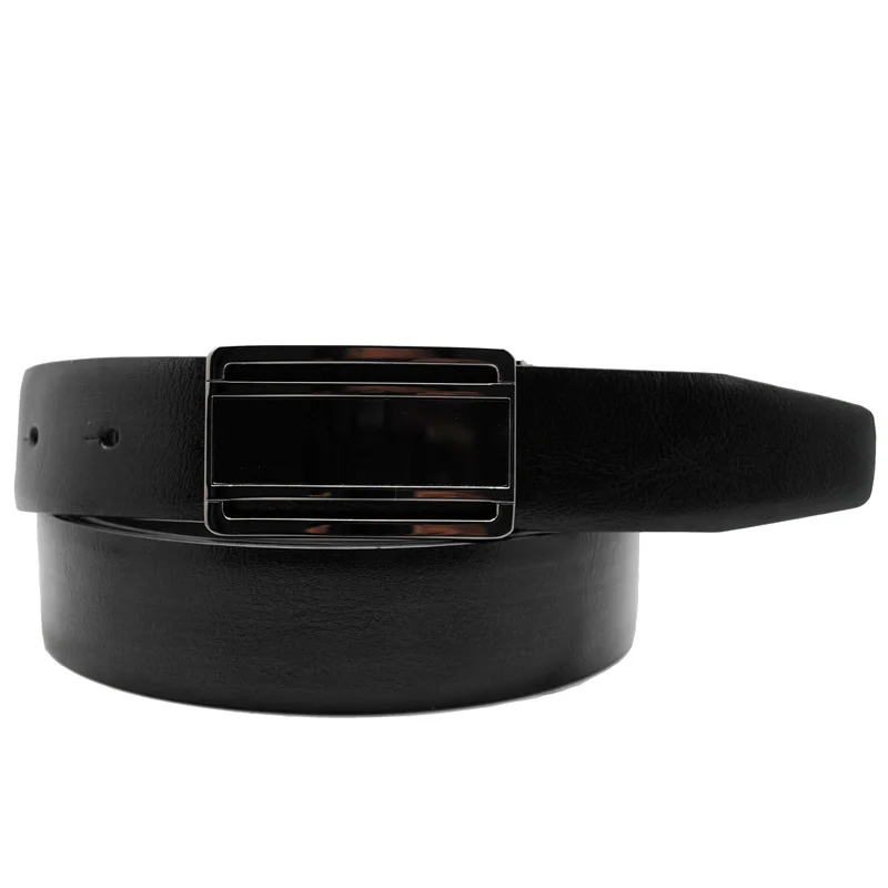 New genuine leather men's belt reversible gunmetal plate buckle double