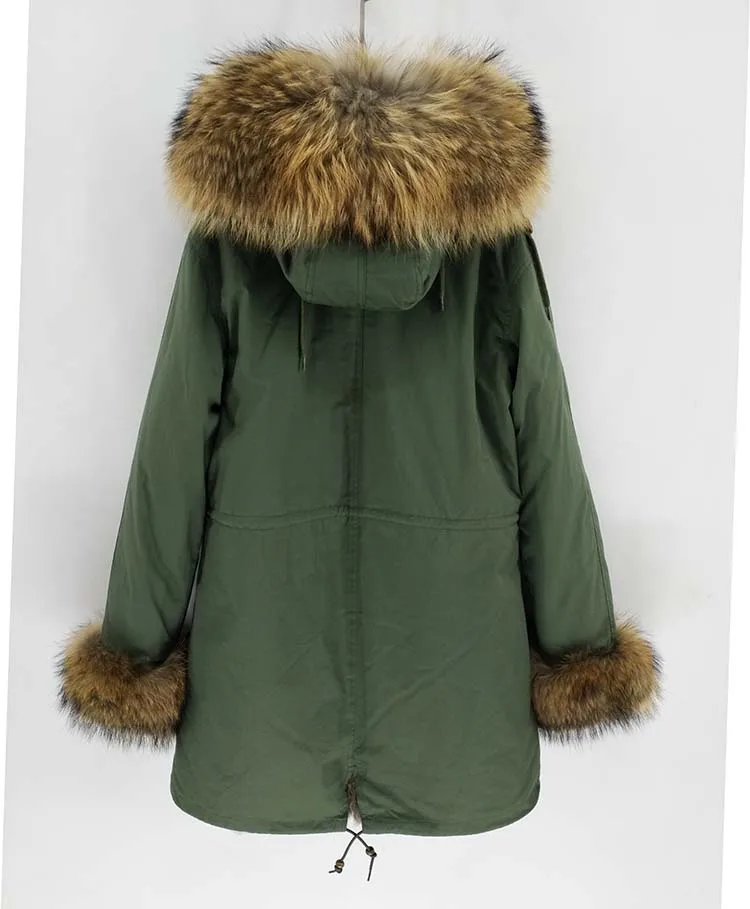 Mao KongLong парка зимняя куртка женские парки пальто из натурального меха натуральный мех енота капюшон Подкладка из натурального кроличьего меха Роскошная уличная одежда