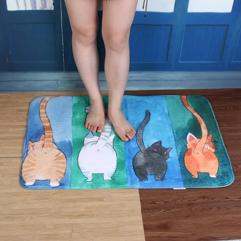 

Bathroom Mat Tea Table Bibulous Antiskid False Watercolor cat patter Washable Kitchen Rug Bath Mat Bathroom Products Rug Doormat