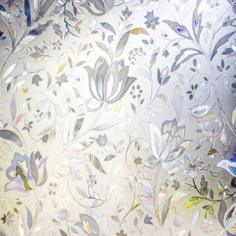 Electrostatic Glue-free 3D Laser Tulip Glass Window Film Sticker Privacy Frosted PVC balcony bedroom door Anti-UV Home Decor