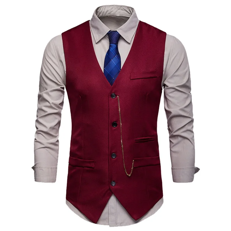 Мужской деловой жилет, классический приталенный пиджак без рукавов с одной пуговицей, новинка - Цвет: Бургундия