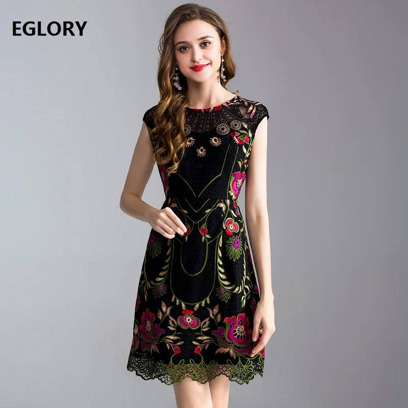 European Plus Size Vintage Dress Summer Party Homecoming Women Exquisite Embroidery See Through Lace Patchwork Dress Slim