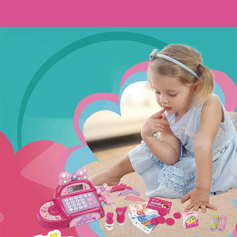 Girl Birthdday Gift Pretend play Simulated Supermarket Cash Register Multi-functional Cash Toys With Calculator and Scanner 2