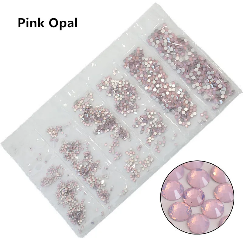 SS3-SS10 разных размеров розовый/зеленый/синий/белый опал стеклянные стразы для ногтей блестящие стразы для дизайна ногтей - Цвет: Pink Opal