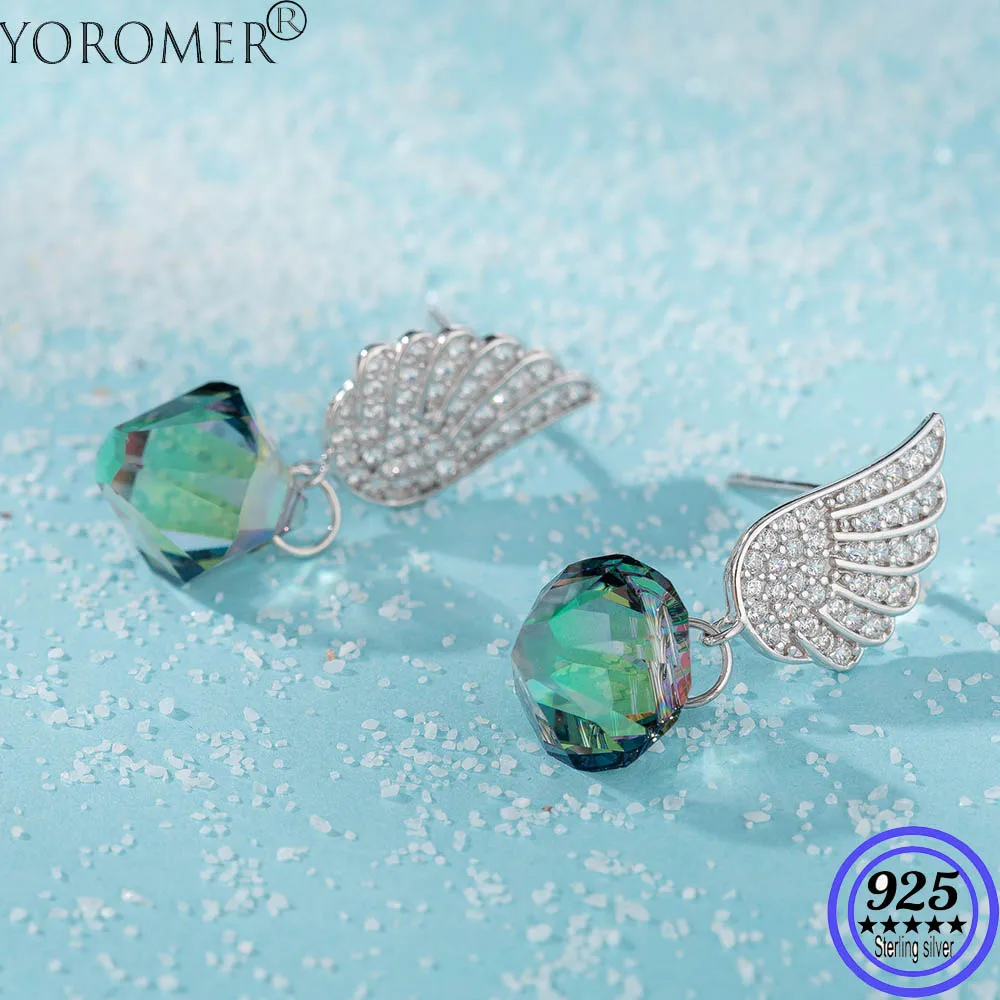 

YOROMER 925 sterling silver earrings zirconia small wing stud earring women crystal earrings fashion Jewelry grils white