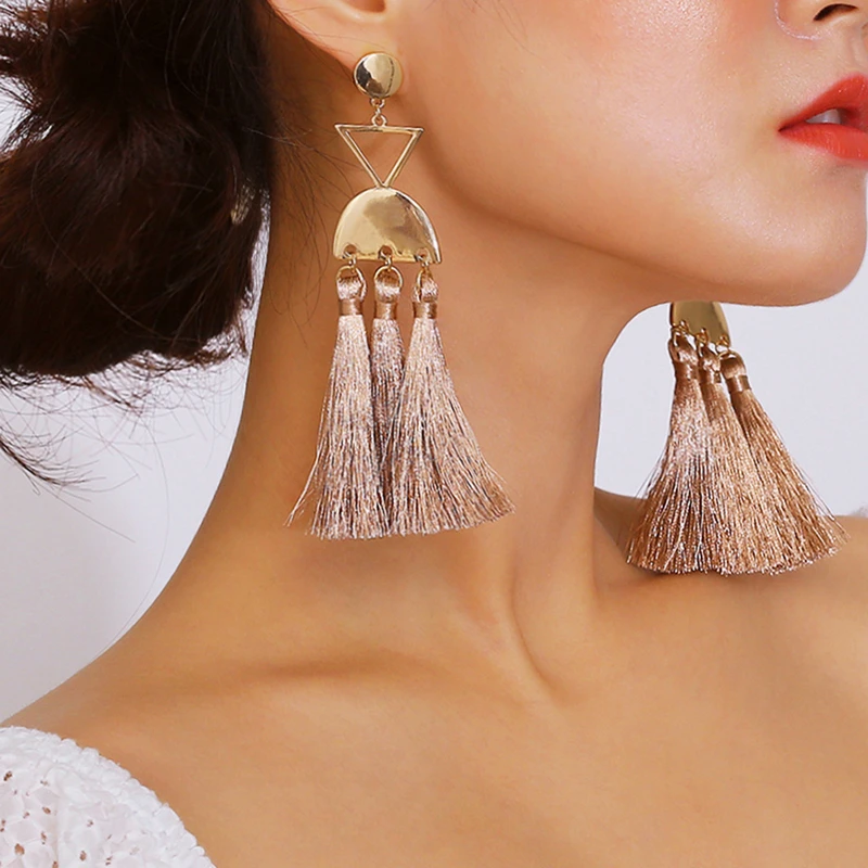 

2019 New Bohemian Ethnic Tassel Earrings For Women Retro Geometry Alloy Drop Earring Statement Handmade Jewelry Gift