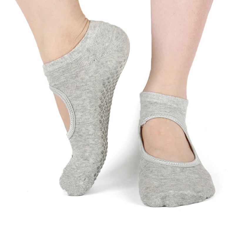 Женские носки, спортивные противоскользящие носки, тапочки с открытой спиной, силиконовые Нескользящие нескользящие носки для балета, фитнеса, хлопковые носки до лодыжки