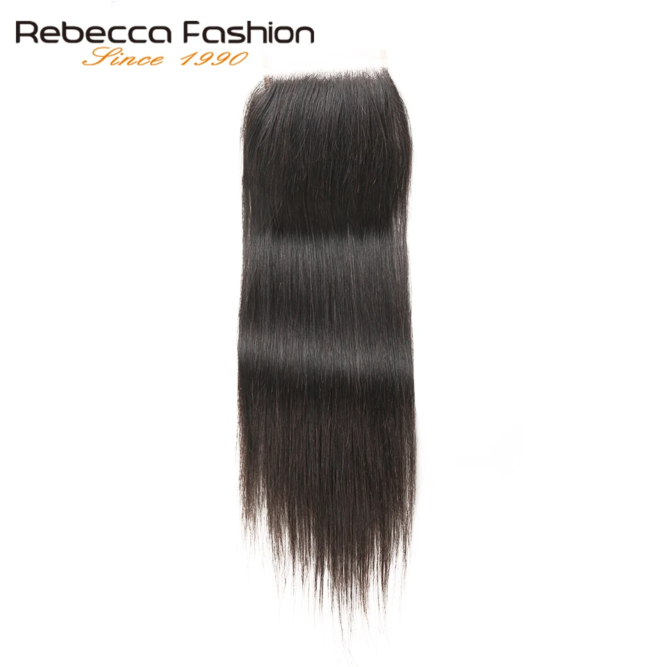 Rebecca прямые волосы 4 пучка с закрытием не Реми бразильские прямые волосы человеческие волосы плетение пучки с 4x4 кружева закрытие