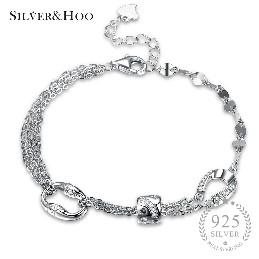 

SILVERHOO Bracelets for Women 100% 925 Sterling Silver Trendy Gift AAA+ Elegant Zircon CZ Adjustable Link Chain Bangles