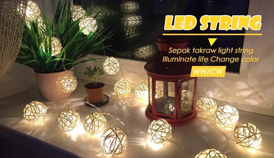 New Year's Christmas Holiday Lights Indoor and Outdoor Christmas Tree Decorative Lights LED Rattan Balls Garland Lights battery operated christmas lights