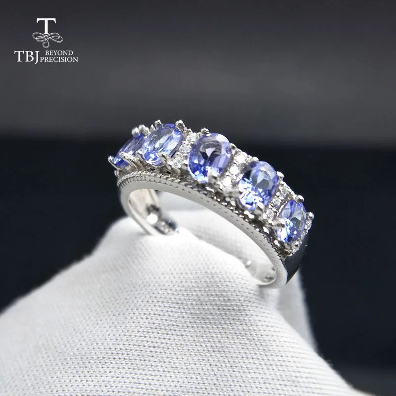 TBJ, натуральный хороший цвет 1.1ct Синий танзанит драгоценный камень леди кольцо из стерлингового серебра 925 ювелирные украшения для девочек лучший подарок с коробкой