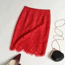 Женские летние кружевные юбки с высокой талией, облегающая юбка до колен, Модные Винтажные однотонные повседневные юбки, рабочая прямая юбка из органической кожи