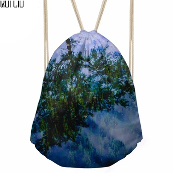 

Drawstring Bag Women's 3D Leaves Printing Daypck Females Small Travel Package for Kids Packing Bags Mochila Deporte