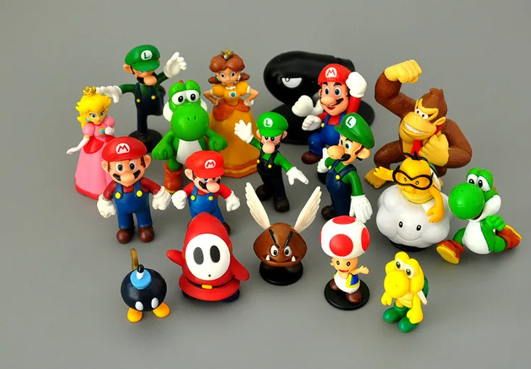 Super Mario Bros Family Mini PVC Figures Toys 18pcs/set Mario Luigi Wario Waluigi Toad Bowser Yoshi Peach Daisy Toy For Child