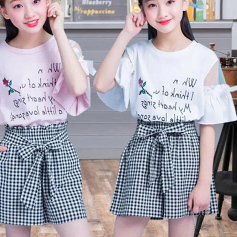 

Lovely New Girl Summer Suit 2019 New 6-year-old 15-short Sleeve 8 Summer 12-year-old 10-girl Short Suit Girls Ruffle Outfits