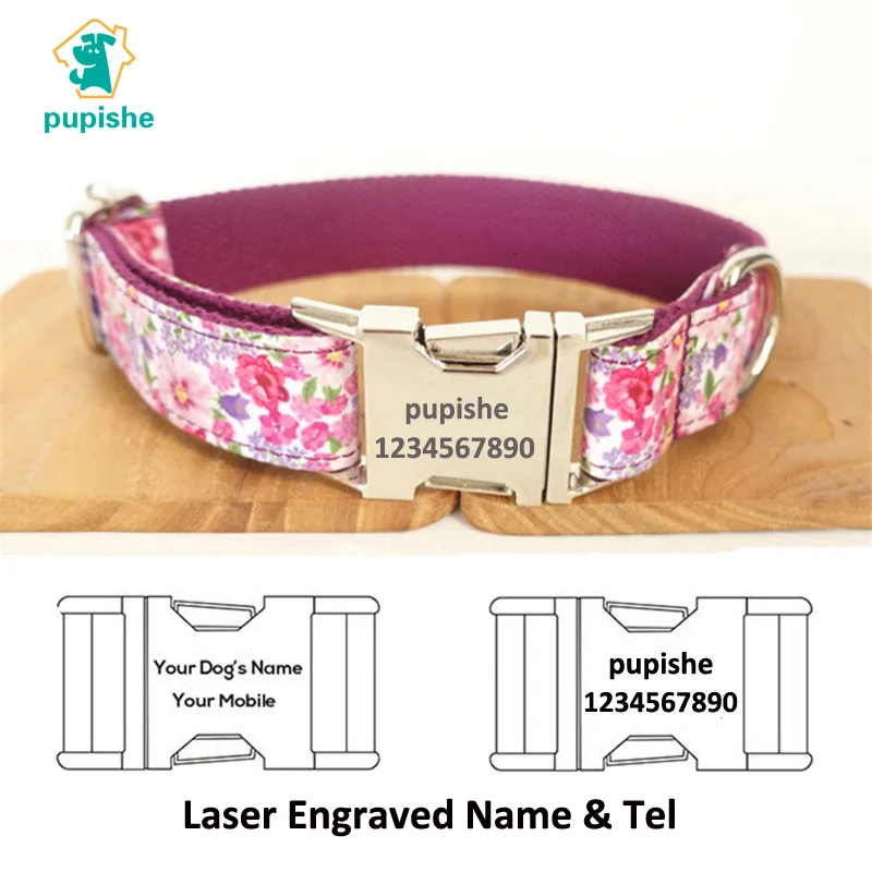 0 : Buy Designer Dog Collars Personalized Pet Collar Custom Engraving Purple Flower ...