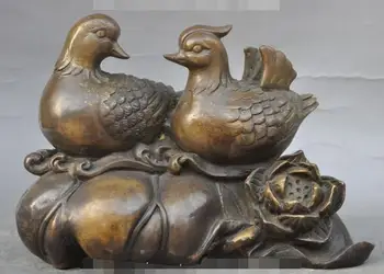 

S04074 10" china bronze fengshui Auspicious animal Lovebirds Mandarin duck lotus statue