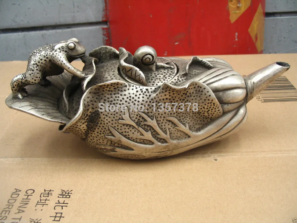 

shitou 00545 Good luck Lotus frog snail silver pot bronze statue