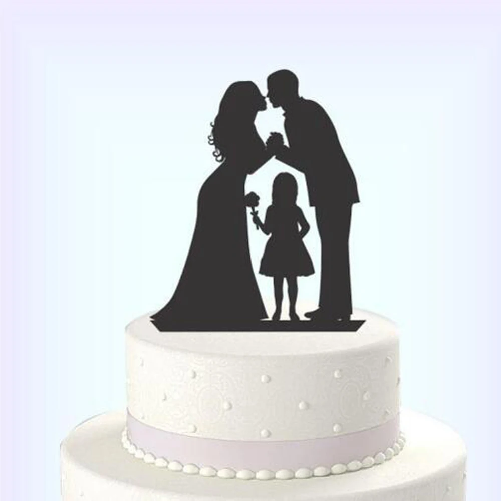 Family Wedding Cake Topper Silhouette With Girl, Bride And Groom Cake topper Coconut Hats Wedding Party Cake Decor Supplies