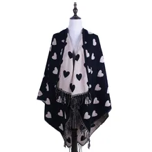 jzhifiyer YX171 Fashion 440 Grams Women Poncho Cashmere Feel Like Loves Pattern Tassel Scarf Poncho Capes britain flag letter landmark pattern tassel scarf