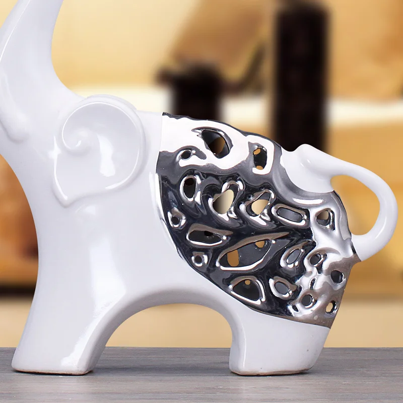 Белый Серебряный керамический Африканский слон домашний декор ремесла украшение комнаты керамические милые украшения фарфоровые фигурки животных