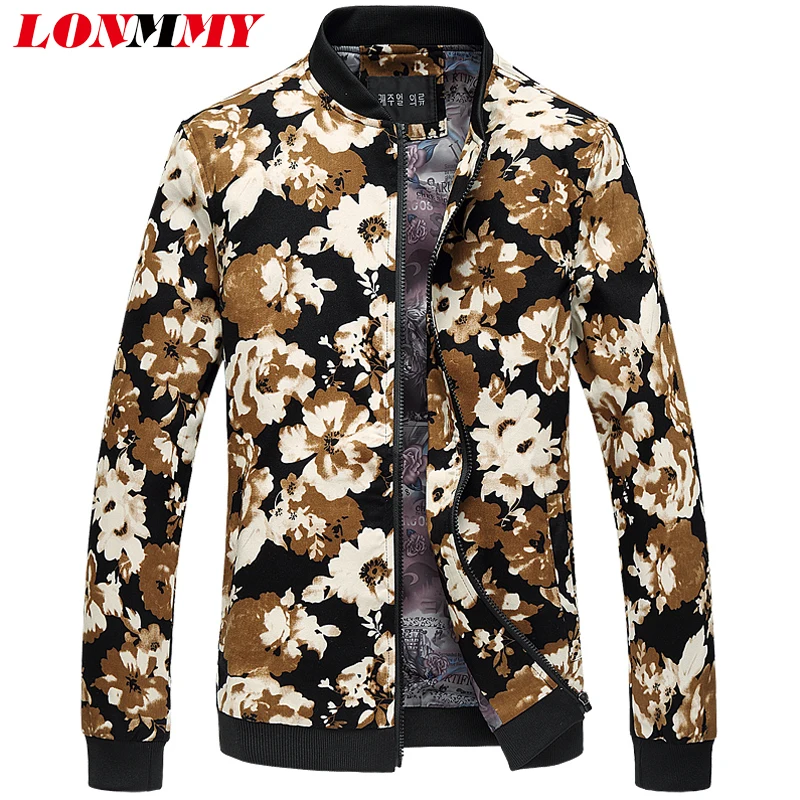 LONMMY 6XL Mens jackets and coats Flower print Stand collar Floral men