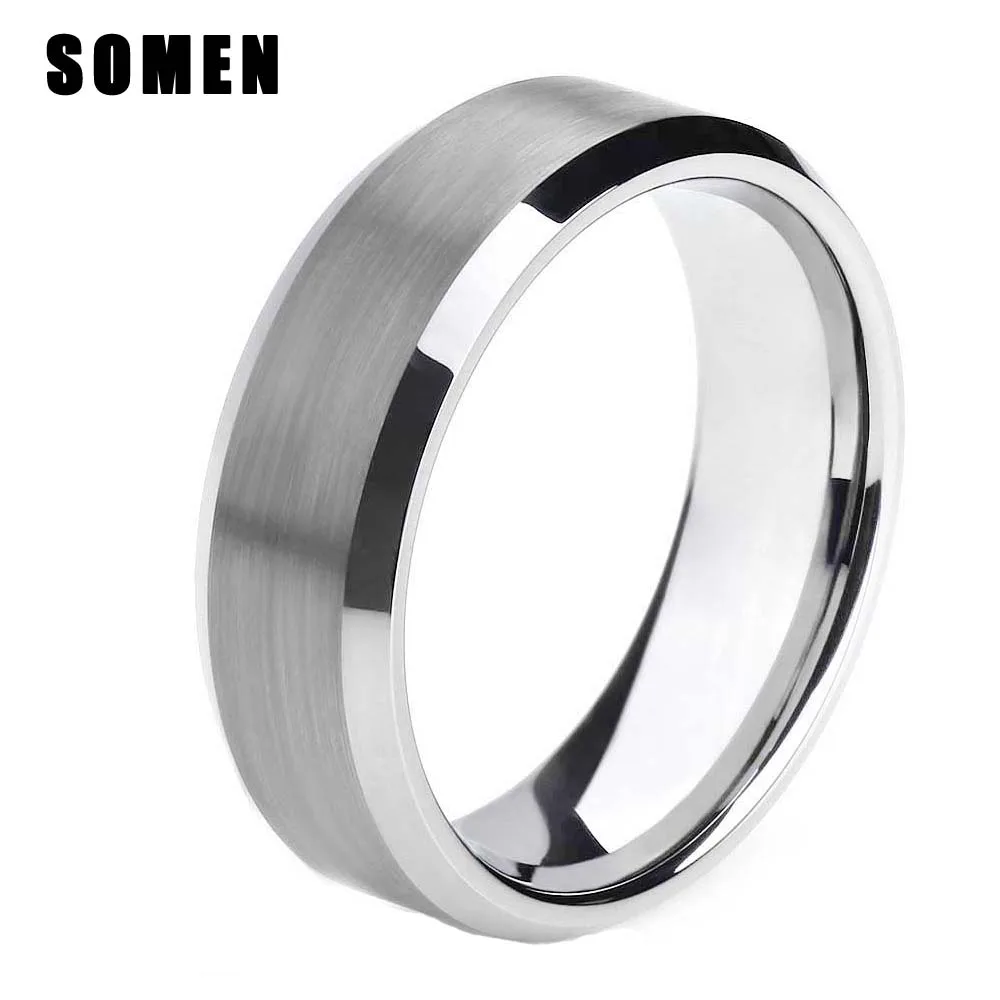 

8mm Men's Tungsten Ring Wedding Band Matte Finish Brush Center Comfort Fit High Polished