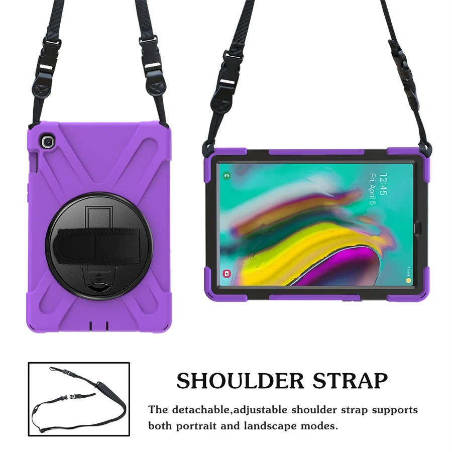 Для samsung Galaxy Tab S5e, 10,5 дюймов, T725, T725, детский чехол, противоударный, сверхпрочный, силиконовый+ подставка, гибридный, прочный, защитный чехол - Цвет: Purple Strap