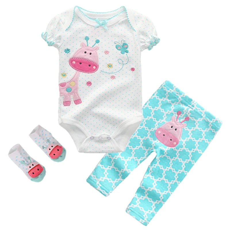 

3pcs/lot newborn baby boy clothes suit animal jumpsuit + pants + socks set cotton roupa baby clothes newborn baby girl 6-12M