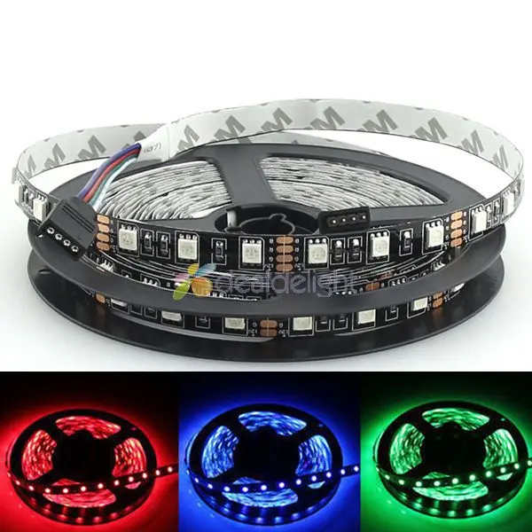 PCB Black LED Strip Light 5M SMD 5050 RGB 300 LED Waterproof Flexible tape lot