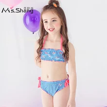 Полосатый детский купальник для девочек, детский купальник из двух предметов, От 2 до 12 лет бикини для маленькой девочки, Милый купальный костюм для маленьких девочек, летний