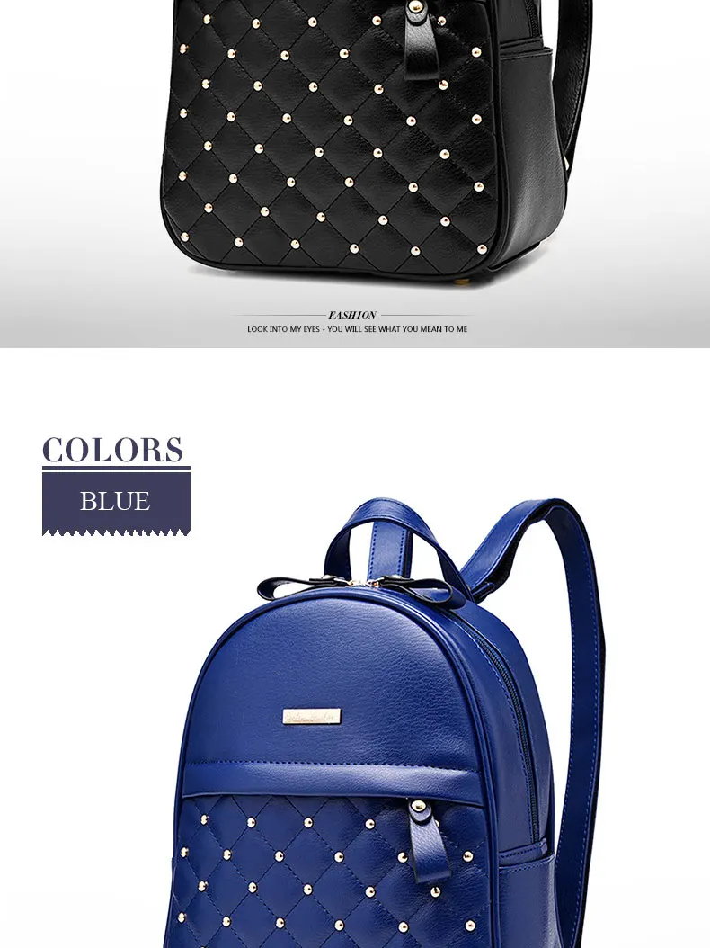 2022 Fashion Women Casual Travel Bead Backpack School Bags PU Leather Backpack for Teenage Girls Mochila Female Backpack S004