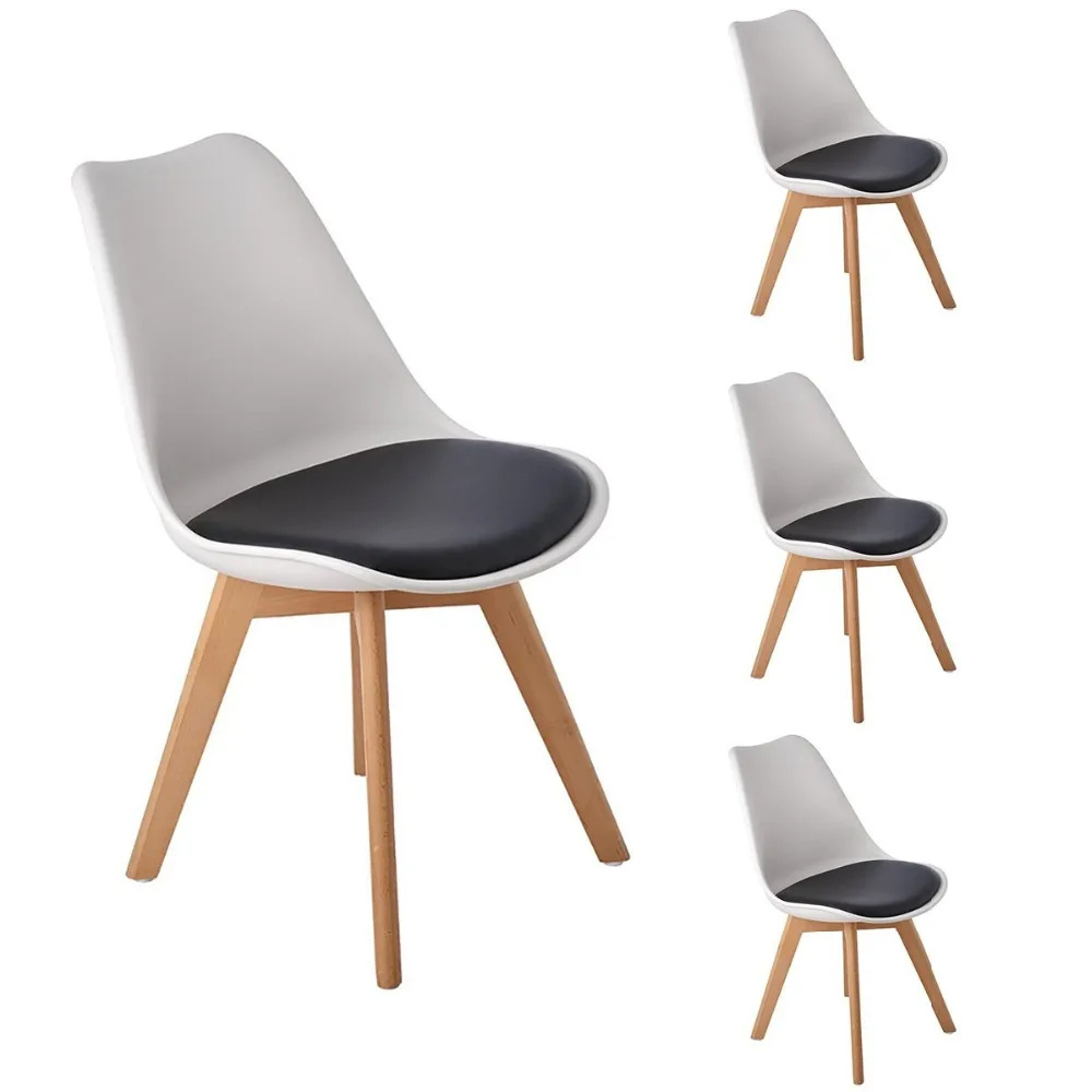 

EGGREE Set of 4 Retro Design Living Room / Dining Chairs with Padded and Solid Wood Beech Legs, White&Black