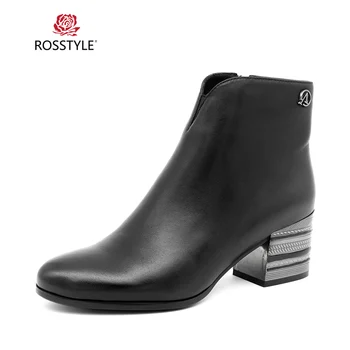 

ROSSTYLE Winter Fashion Side Zipper Ankle Boots Handmade Sheepskin Genuine Leather Comfortable Soft Bottom Boots Woman Black B97