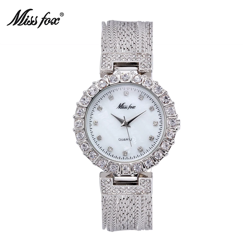 Miss Fox Gold Watch Fashion Brand Rhinestone Water Resistant Steel Mesh Sobretudo Feminino Japan Quartz Movement Women Watches