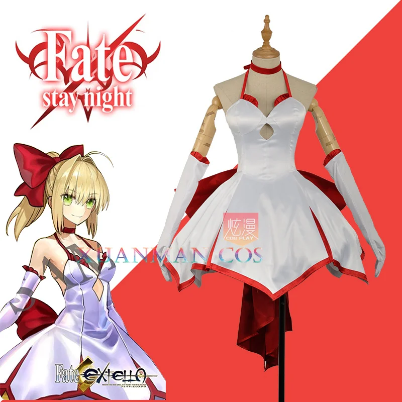 

Fate/Stay Night Fate/Zero Fate/Grand Order Nero Saber Lily Cosplay Costume Custom Made Sexy Halter Neck Sleeveless Satin Dress
