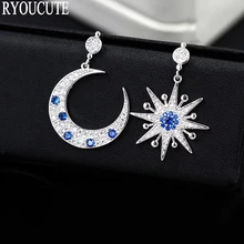 925 пробы женские серебряные серьги с Луной и солнцем, свадебные ювелирные изделия, модные корейские серьги из чистого серебра с большой звездой, Серьги Brincos Pendientes